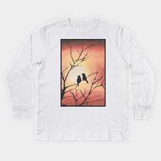 Love Birds in Brown Sunset Kids Long Sleeve T-Shirt